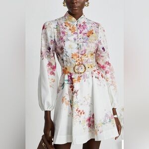 Floral Print Longsleeve Mini Dress Linen Size L